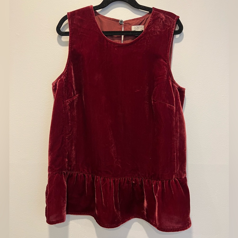 J. Crew sleeveless top, red velvet top, babydoll top size 00